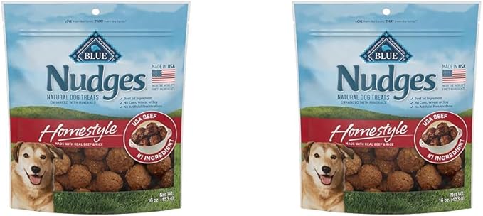Blue Buffalo Nudges Homestyle Natural Dog Treats, Beef and Rice, 16oz Bag (Pack of 2)