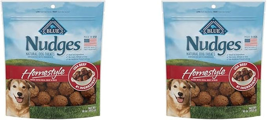 Blue Buffalo Nudges Homestyle Natural Dog Treats, Beef and Rice, 16oz Bag (Pack of 2)