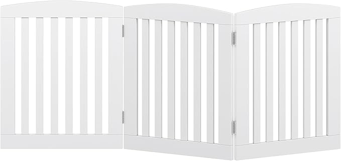 PAWLAND Wooden Freestanding Foldable Pet Gate for Dogs, 24 inch 3 Panels Step Over Fence, Dog Gate for The House, Doorway, Stairs, Extra Wide (White, 24" Height-3 Panels)