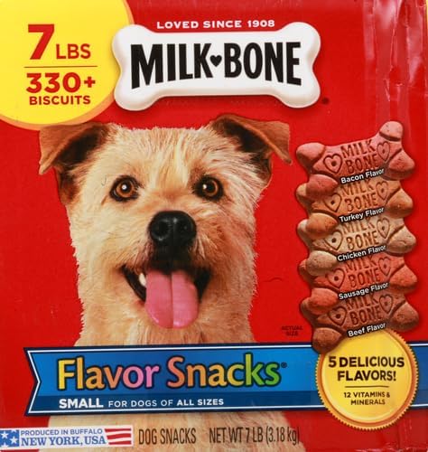 Milk-Bone Flavor Snacks Dog Treats, Small Biscuits, 7 Pound Crunchy Texture Helps Reduce Tartar (Pack of 2)