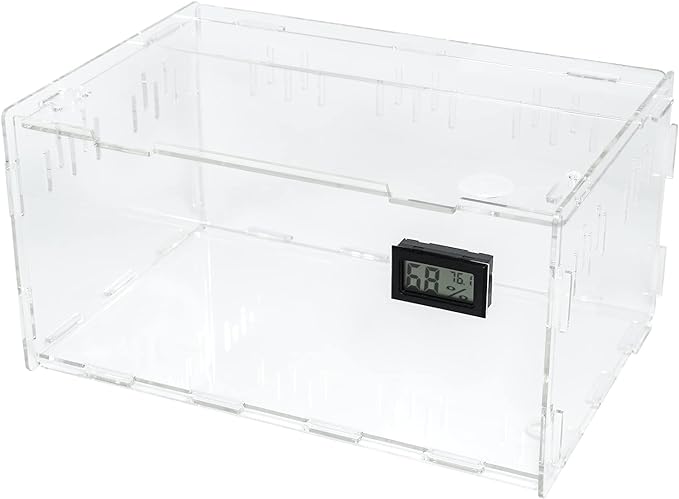 BETAZOOER Reptile Terrarium Breeding Tank Acrylic Reptile Feeding Box with Temperature Hygrometer (11.4"x7.7"x5.9")