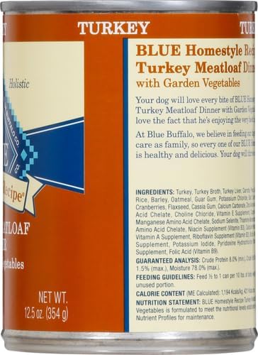 Blue Buffalo Homestyle Recipe Turkey Meatloaf Dinner Canned Dog Food 12.5 Ounce (Pack of 1)