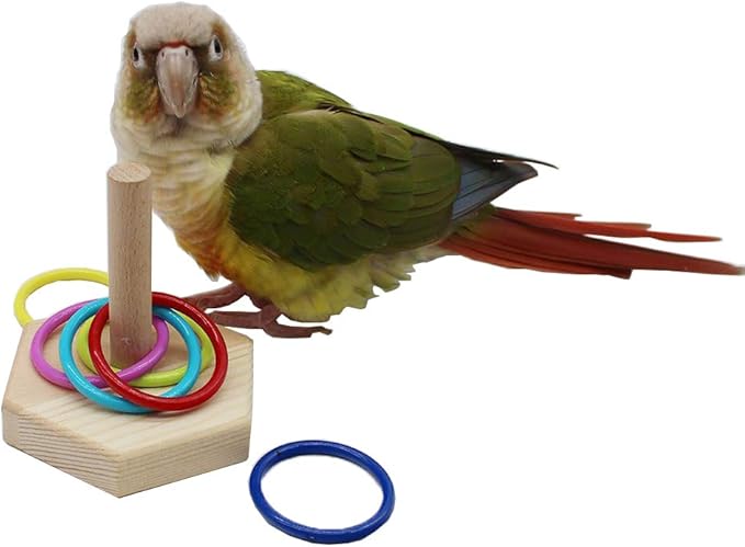 QBLEEV Bird Toys, Budgie Bird Trick Tabletop Toys, Training Basketball Stacking Color Ring Toys Sets, Parrot Chew Ball Foraing Toys, Pet Education Play Gym Playground Activity Cage Foot Toys