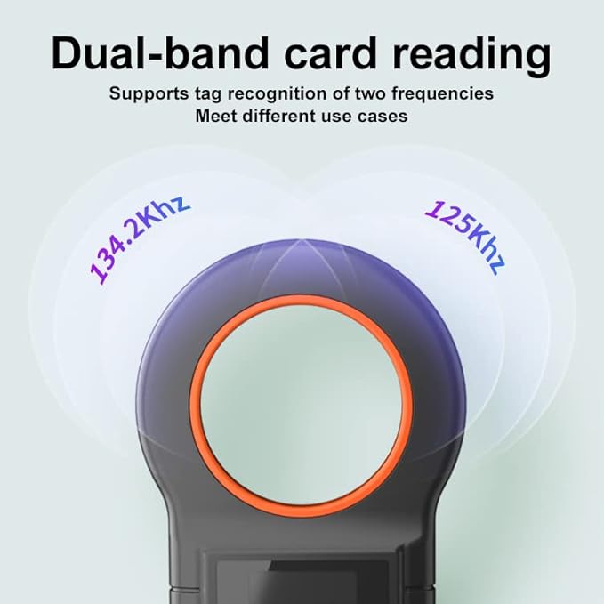 Pet Micro Chip Reader Animal Lizard Snake Horse Cattle Pets Cat Dog RFID EMID Microchip Tag Scanner 134.2kHz 125kHz FDX-B(ISO 11784/11785) 15 Digits Pet Chip ID Scanner (190C)