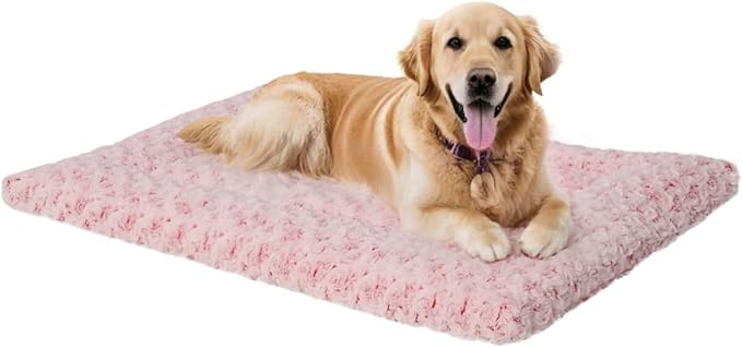 Washable Dog Bed Mat Reversible Dog Crate Pad Soft Fluffy Pet Kennel Beds Dog Sleeping Mattress for Large Jumbo Medium Small Dogs, 41 x 27 Inch, Pink