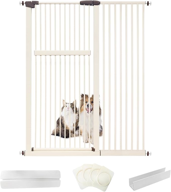 Extra Tall Pet Gate 55.12" High Pressure Mounted 46.65"-50.78" Extra Wide (9 Sizes) 1.37" Gap for Cat Dog Children Stairs Doorway Hallway No Drilling Auto-Close (46.65"-50.78", Cream White)