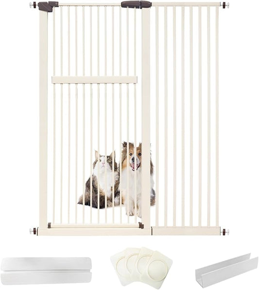 Extra Tall Pet Gate 55.12" High Pressure Mounted 46.65"-50.78" Extra Wide (9 Sizes) 1.37" Gap for Cat Dog Children Stairs Doorway Hallway No Drilling Auto-Close (46.65"-50.78", Cream White)