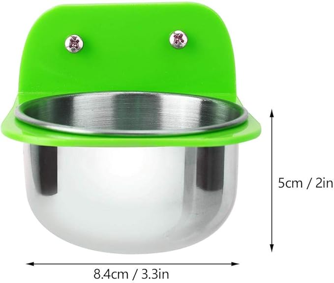Bird Cage Feeder, Stainless Steel Food Water Bowls with Plastic Holder Parrot Feeding Bowls Cup for Macaw African Greys Budgies Parakeet Cockatiels Conure Lovebird Finch(Green)