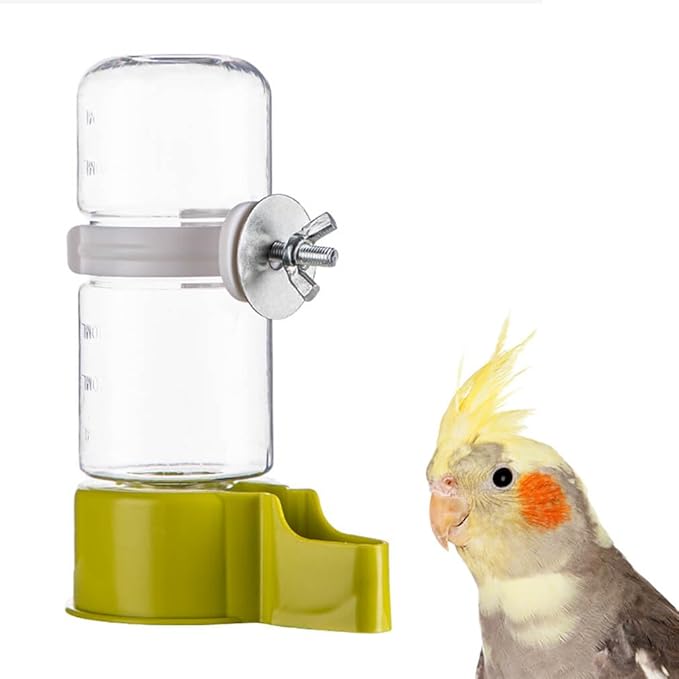 Pet Bird Automatic Water Feeder, 4.73 Fl Oz Parrot Water Dispenser, Bird Cage Suspended Automatic Water Dispenser for Parakeet Budgie Lovebirds Canary Cockatiel (Green)