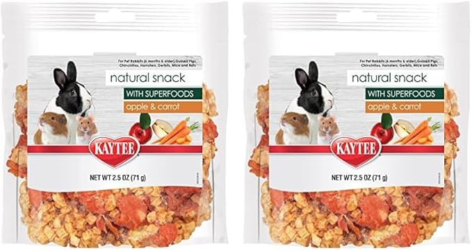 Kaytee Natural Snack with Superfoods for Pet Guinea Pigs, Rabbits, Hamsters, and Other Small Animals, Apple & Carrot, 2.5 Ounces (Pack of 2)