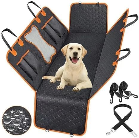 Dog Car Seat Cover for Back Seat for XL Cars, SUVs & Trucks - Durable Car Cover Protector for Dogs, Waterproof Scratchproof, Nonslip Backseat Dog Hammock (Bone)