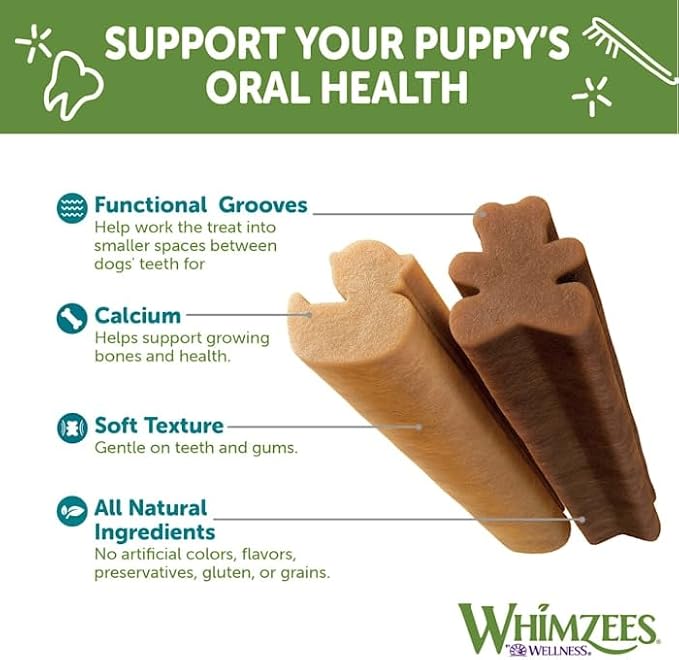 WHIMZEES by Wellness Puppy Natural Dental Chews for Dogs, Long Lasting Treats, Grain-Free, Freshens Breath, Extra Small/Small Breed, 30 count , 7.90 Ounce (Pack of 1)