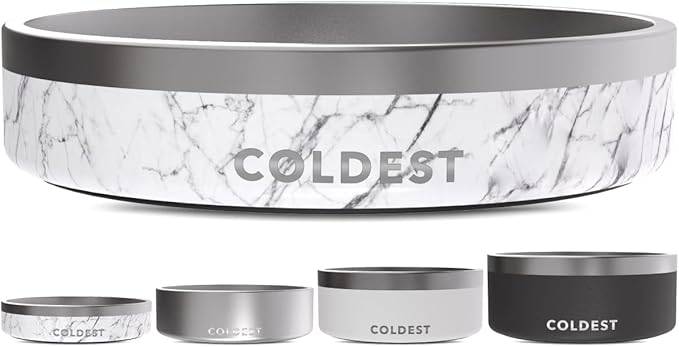 Coldest Dog Bowl - Anti Rust Metal & Non Slip Dog Bowls Large, Spill Proof Heavy Duty 3 Layers Insulated Dog Bowl - Food and Water Bowl for Dogs, Cats & Pets, Dishwasher Safe (21 oz, Carrara Marble)