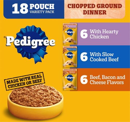 PEDIGREE CHOPPED GROUND DINNER Adult Soft Wet Dog Food Variety Pack, 3.5 Ounce (Pack of 18)