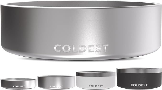 Coldest Dog Bowl, Anti Rust Metal & Non Slip Dog Bowls Large, Spill Proof Heavy Duty 3 Layers Insulated Dog Bowl, Food & Water Bowl for Dogs, Cats, Dishwasher Safe (42 oz, Polished Stainless Steel)