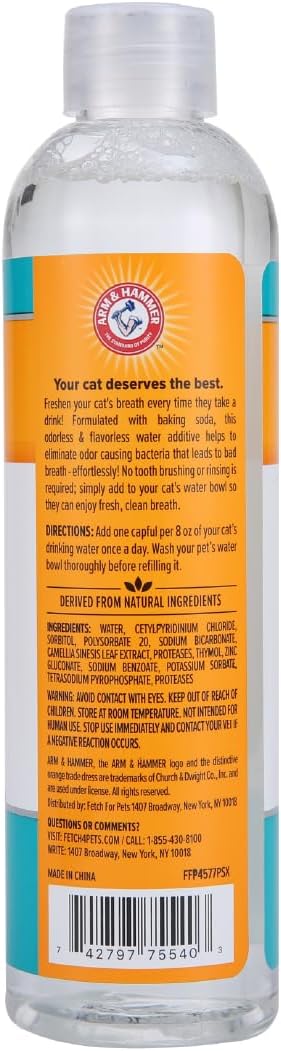 Arm & Hammer for Pets Advanced Care Dental Water Additive for Cats | Cat Teeth Cleaning Product for All Cats | Odorless and Flavorless Cat Dental Rinse, 8 Ounces (Pack of 2)