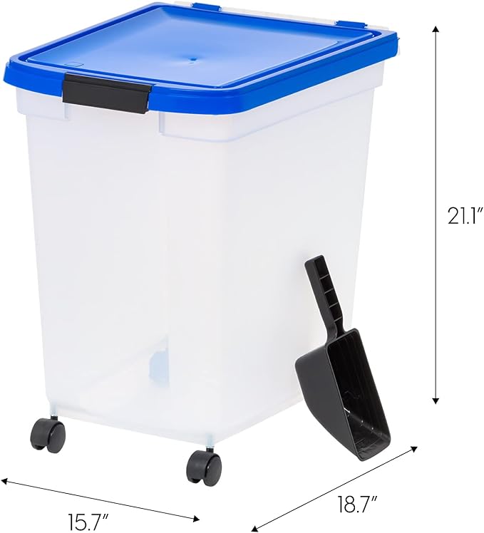 IRIS USA 64 Qt Charcoal Storage Container with Gasket Seal Lid, BPA-Free, Made in USA - Heavy Duty, Grilling Supplies Weather Proof Bin, WEATHERPRO - Clear/Blue