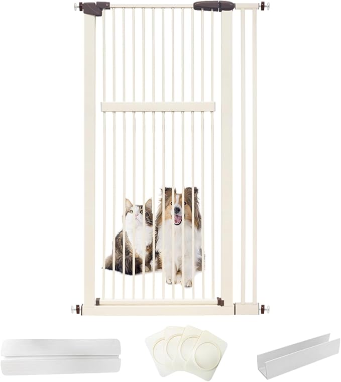 Extra Tall Pet Gate 55.12" High Pressure Mounted 34.06"-38.38" Extra Wide (9 Sizes) 1.37" Gap for Cat Dog Children Stairs Doorway Hallway No Drilling Auto-Close (34.06"-38.38", Cream White)
