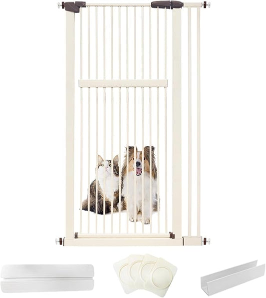 Extra Tall Pet Gate 55.12" High Pressure Mounted 34.06"-38.38" Extra Wide (9 Sizes) 1.37" Gap for Cat Dog Children Stairs Doorway Hallway No Drilling Auto-Close (34.06"-38.38", Cream White)