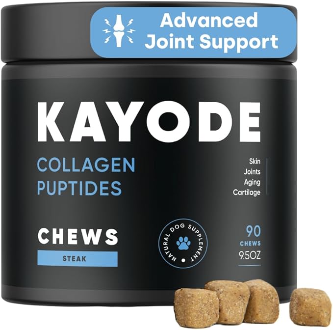 Collagen Puptides - Collagen for Dogs | Great for Senior Dog Joints. Premium Bovine, Marine Collagen, Omega 3s. for Dog Joints, Cartilage & Skin.. Tasty Steak Collagen Chews for Dogs