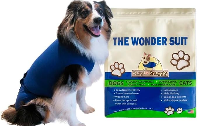 SurgiSnuggly Dog Recovery Suit Post-Surgery for Dogs, Female Spay, Male Dog Neuter, The Original E Collar Dog Cone Alternative Pet Surgical Recovery Suit Works with Bandages for Wounds Blue 2XL EC