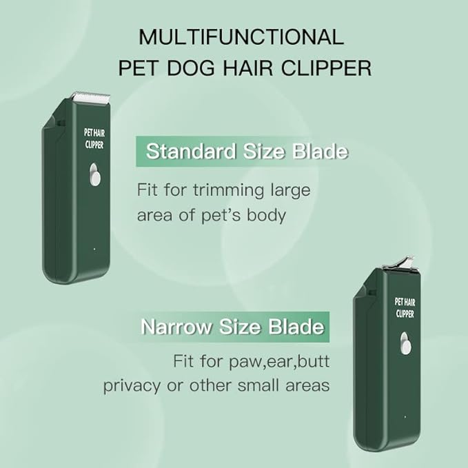 Feet Hair Trimmer, Dog Clippers,Quiet Washable USB Rechargeable Cordless Dog Grooming Kit,Electric Pets Hair Trimmers Shaver Shears for Dogs and Cats Green