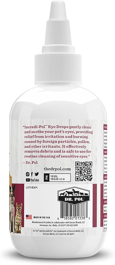 Dr. Pol Incredi-Pol Eye Drops for Dogs, Cats, and All Animals - Dog Eye Drops to Flush and Clean Away Eye Irritants - Gentle Care and Soothing Relief for Eye Discomfort - 3 Fluid Ounces