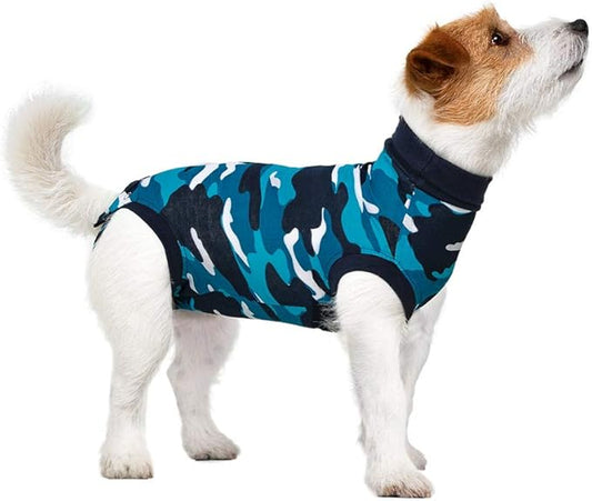 Suitical Recovery Suit for Dogs | Spay and Neutering Dog Surgery Recovery Suit for Male or Female | Soft Fabric for Skin Conditions | 2XS | Neck to Tail 13.0”-16.5” | Blue Camouflage