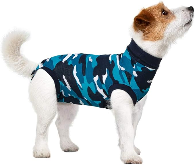 Suitical Recovery Suit for Dogs | Spay and Neutering Dog Surgery Recovery Suit for Male or Female | Soft Fabric for Skin Conditions | Small | Neck to Tail 16.9”-20.1” | Blue Camouflage