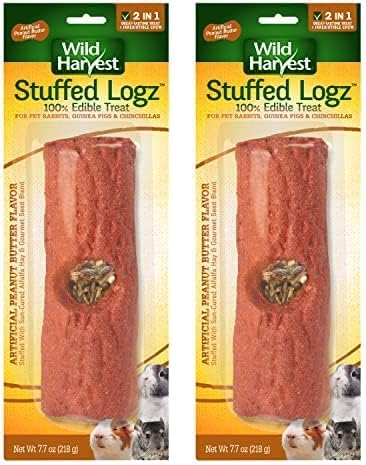 Wild Harvest Stuffed Logz 1 Count, Edible Treat for Rabbits, Guinea Pigs and Chinchillas, Artificial Peanut Butter Flavor (Pack of 2)