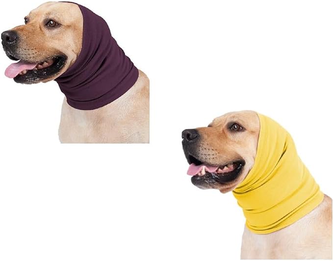 Dog Ear Wrap Hematoma, Dog Hood No Flap Ear Wrap Quiet Dog Headband Dog Head Cover Anxiety Relief Grooming Bathing Pail lilac+Yellow M