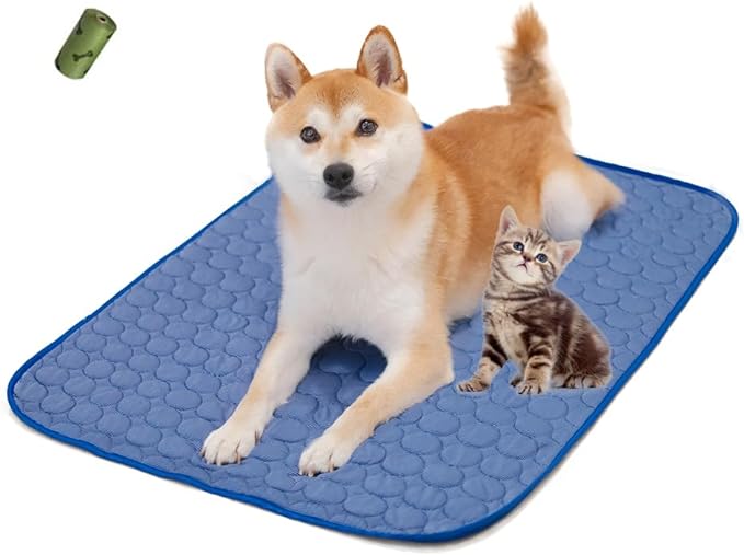 MICROCOSMOS Summer Cooling Mat & Sleeping Pad- Water Absorption Top, Materials Safe, Easy Carry, EZ Clean. Keep Cooling for Pets, Kids and Adults.(Navy Blue, 28" x 22")