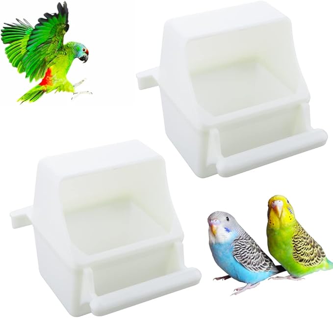 2 Pcs Small Bird Slot Feeder No Mess Cage Hanging Feeder Cup Plastic Food & Water Dispenser Bowl