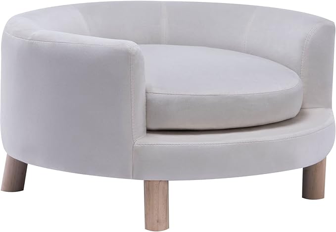 Critter Sitters 28-In. Elegant White Faux-Velvet Circular Pet Bed for Small to Medium-Sized Dogs and Cats, Stylish and Modern Dog Sofa, Comfortable and Easy to Clean Pet Sofa, Cushioned Dog Bed