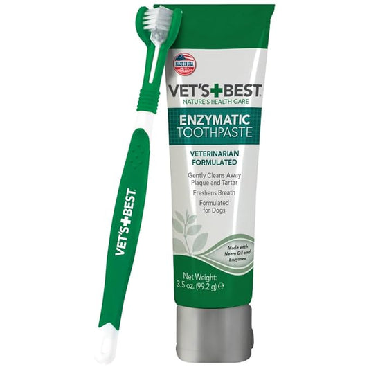 Vet's Best Dog Toothbrush & Toothpaste Kit - Natural Ingredients Reduce Plaque, Whiten Teeth, Freshen Breath