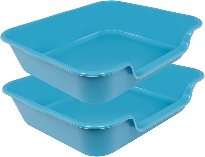 2 Pack Extra Large Dog Litter Box Pan Tray (ABS Material), Low Entry Jumbo Senior Litter Boxes for Multiple Kitten Big Cats, Pet Safe Indoor Dog Potty (Light Blue, 24" L x 20" W)