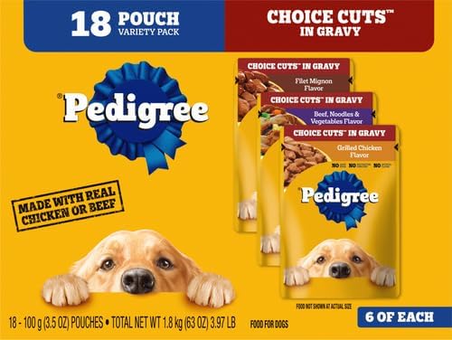 PEDIGREE CHOICE CUTS IN GRAVY Adult Soft Wet Dog Food 18-Pack Variety Pack, 3.5 oz Pouches