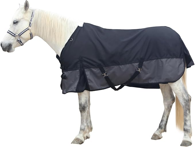 1200 Denier Rip-Stop Turnout Rain Sheet Lightweight Waterproof Breathable Horse Blanket (No Fill) BlackGrey 75"