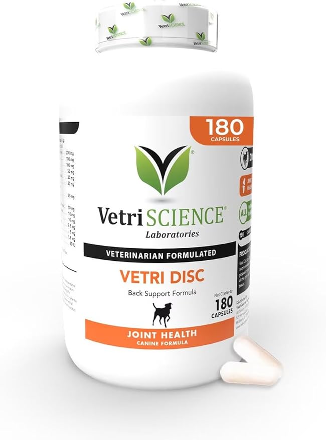 VetriScience Vetri Disc Joint Supplement for Dogs - Spine Support & Joint Health Dog Supplement with Chondroitin Sulfate, Vitamins B6, C & D, Calcium, Magnesium, Horsetail Herb & More - 180 Capsules