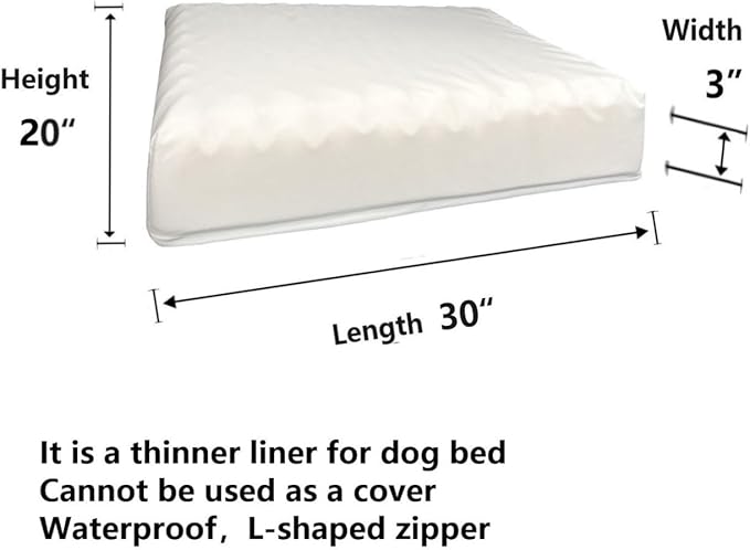 Waterproof Dog Bed Liner Replacement Washable with Zipper 30 x 20 Inch