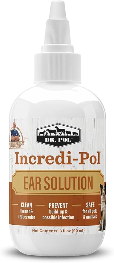 Dr. Pol Incredi-Pol Dog and Cat Ear Solution - Safe and Effective Ear Care Solution to Clean Ears and Prevent Ear Problems in Dogs, Cats, Horses, and More - 3 Fluid Ounces