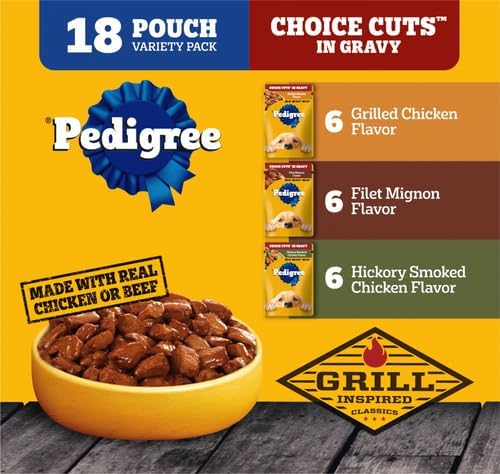 PEDIGREE CHOICE CUTS IN GRAVY Grill Inspired Classics Adult Soft Wet Dog Food 18-Count Variety Pack, 3.5 oz Pouches