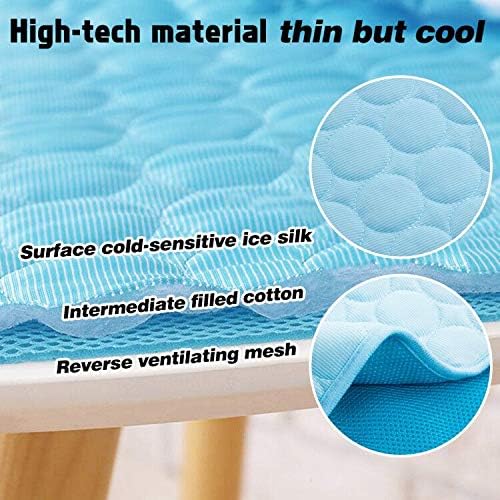 VeMee Summer Cooling Mat for Dogs Cats Ice Silk Self Dog Cooling Mat Breathable Pet Crate Pad Portable & Washable Pet Cooling Blanket for Outdoor or Home (28 X 22in, Blue)