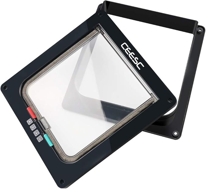 CEESC Cat Flap Door Magnetic Pet Door with 4 Way Lock for Cats, Kitties and Kittens, 2 Sizes and 2 Colors Options (L- Inner size: 7.08"(W) x 7.48"(H), Black)