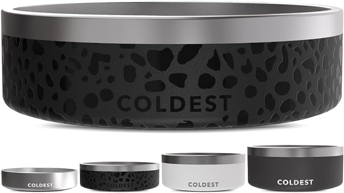 Coldest Dog Bowl - Anti Rust Metal & Non Slip Dog Bowls Large, Spill Proof Heavy Duty 3 Layers Insulated Dog Bowl - Food and Water Bowl for Dogs, Cats & Pets, Dishwasher Safe (42 oz, Black Leopard)