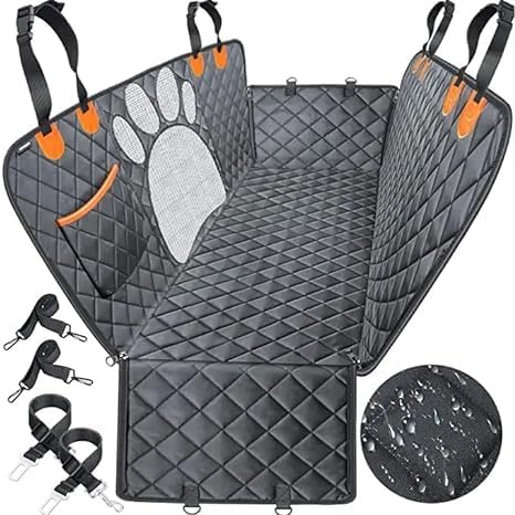 Dog Car Seat Cover for Back Seat for XL Cars, SUVs & Trucks - Durable Car Cover Protector for Dogs, Waterproof Scratchproof, Nonslip Backseat Dog Hammock (Paw)