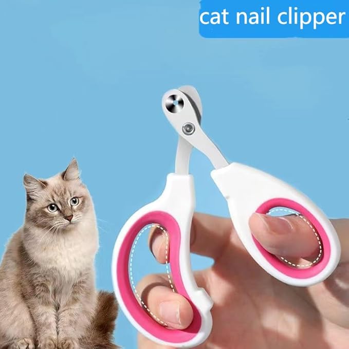 Cat Nail Clippers with Circular Cut Hole -Avoid Over Cutting Pet Nail Clippers -Sharp Angled Blade Professional paw Trimmer Set for Novice pet Families (Pink)