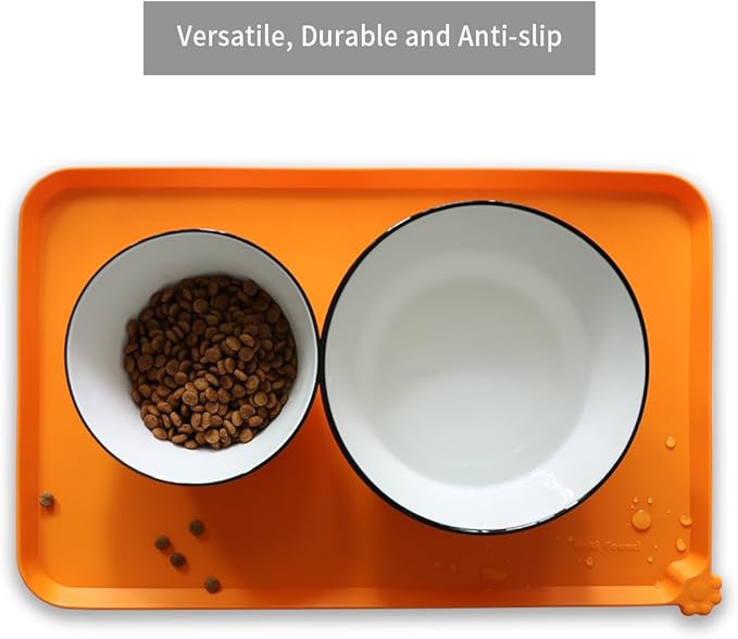 Hoki Found Silicone Pet Food Mats Tray - Non slip Pet Dog Cat Bowl Mats Placemat - Dog Pet Cat Feeding Mat - Waterproof Dog Cat Food Mats -Pet Water Mats for Carpet -Orange