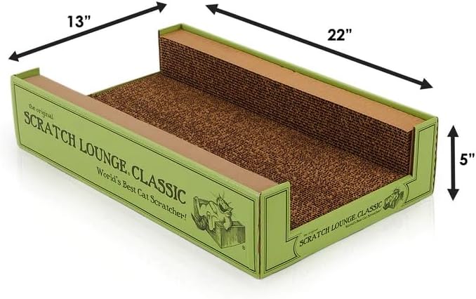 Cardboard Cat Scratcher & Lounger with Extra Floor Refill & Catnip - XL 13x22 for Large Cats - Heavy Duty Reversible Durable Bed Lasts 10x Longer Than Conventional Scratchers