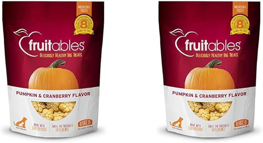 Fruitables Baked Dog Treats – Pumpkin Treats for Dogs – Healthy Low Calorie Treats – Free of Wheat, Corn and Soy – Pumpkin and Cranberry – 7 Ounces (Pack of 2)